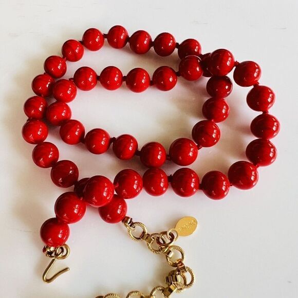 Vintage Monet Necklace Cherry Red Gold Lucite Beads Beaded PRETTY  18” 4325 - Picture 7 of 13